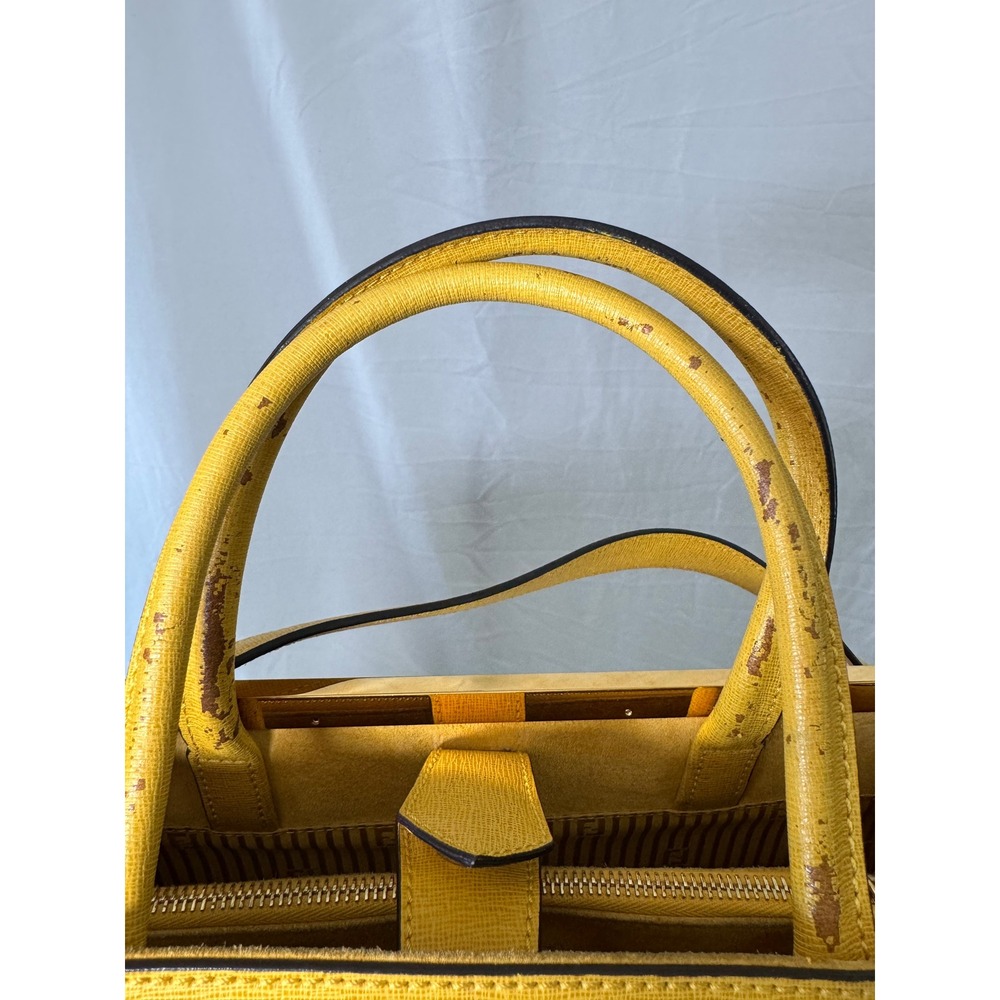 Fendi 2Jours Yellow Textured Leather Large Satchel Gold Hardware with Twilly#834 - Picture 5 of 16